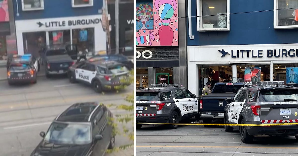 Video shows police chase one person after alleged stolen truck crashes into downtown store